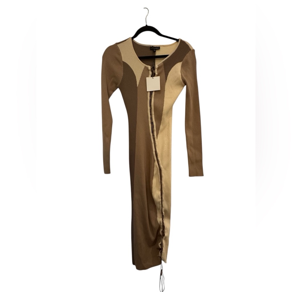 JLUXLABEL Tan and Brown Bodycon Cocktail Dress
